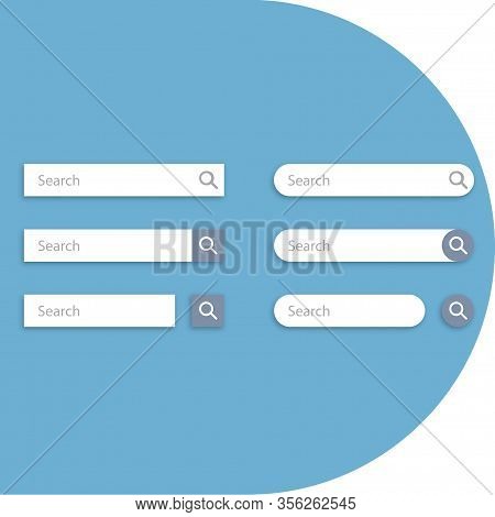 Set Of Search Field With Loupe Icon And Text In Flat Design And Shadow. Vector Eps 10