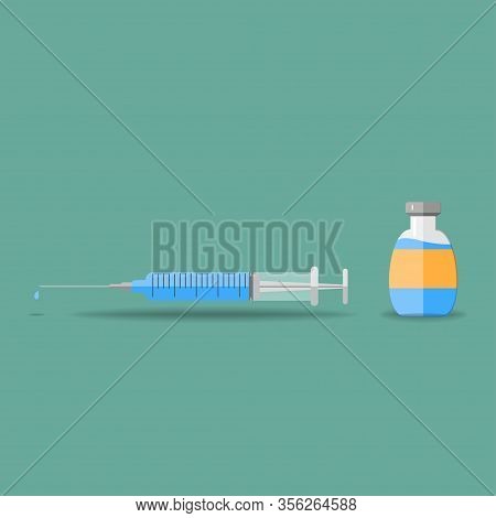 Ampoule And Syringe With Medicament. Vaccination Concept. Healthcare, Hospital And Medical Diagnosti