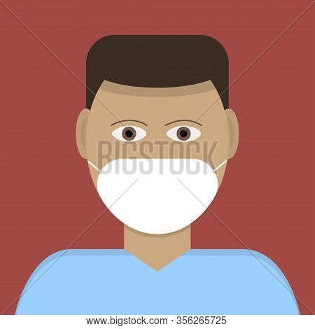 Man In Mask Because Of Virus Or Infection Like Coronavirus. Vector Eps 10