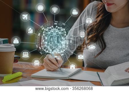 Polygonal Brain Shape Of An Artificial Intelligence With Various Icon Of Smart City Internet Of Thin