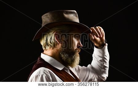 Perfect Male. Detective Acknowledgement Or Greeting. Trilby Hat. Man In Vintage Style Wide Brimmed H