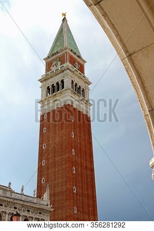 Ancient Bell Tower Called Campanile Di San Marco In Venice