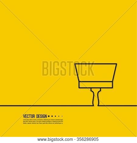 Construction Spatula Work Tool Worker On Plaster. Putty Knife Equipment Builder On Yellow Background