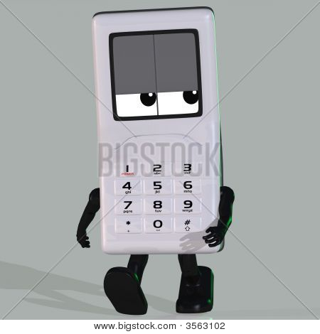 Cartoon Cell Phone With Cute And Funny Emotional Face