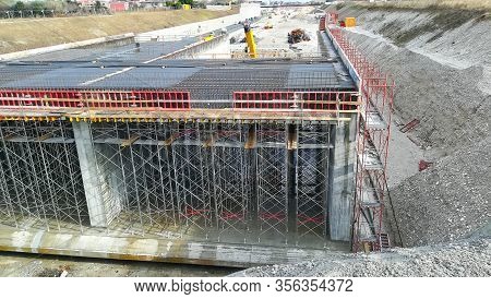 Highway Construction Site View. Civil Engineering. Road On Costruction