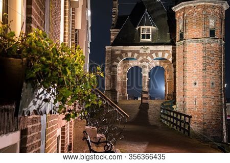 Old City Gate In The Historic Center Of The Frisian City Sneek In Defense Of The City Canal