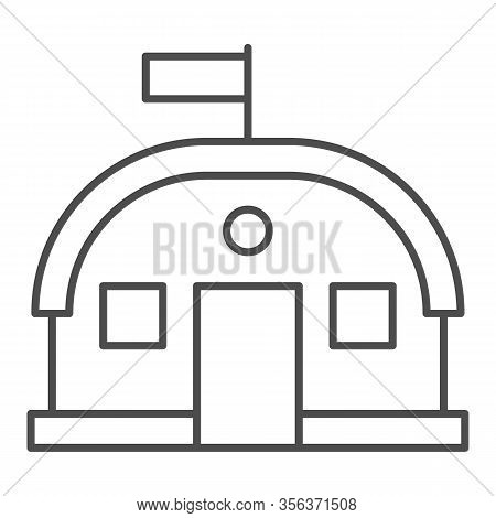 Barracks Thin Line Icon. Army Camp Tent, Soldier Camping Symbol, Outline Style Pictogram On White Ba