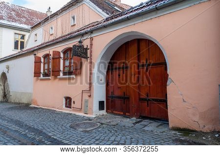 Sighisoara, Romania - March 23, 2013: Detail Of The Windows And Doors Of Casa Legenda Restaurant
