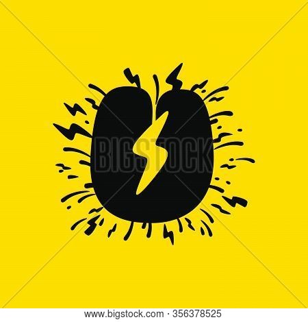 U Letter Logo With Lightning Negative Space. Hand Drawn Monochrome Vintage Style. Perfect Type For E