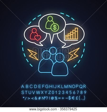 Jealousy Neon Light Concept Icon. Distrust Idea. Gossip. Glowing Sign With Alphabet, Numbers And Sym