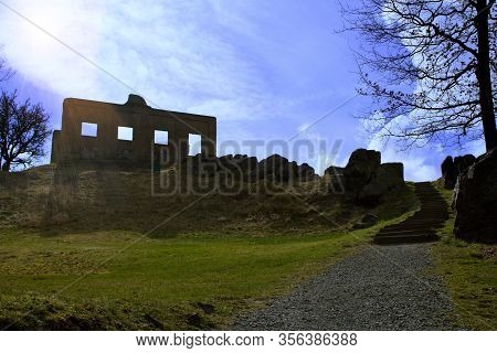 Romantic Ruins Of The Kamýk Summer House In Osek Near Rokycany In The Czech Republic.