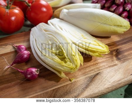 Fresh Belgian Endive Or Chicory Bitter Salad Ready To Cook Or Eat