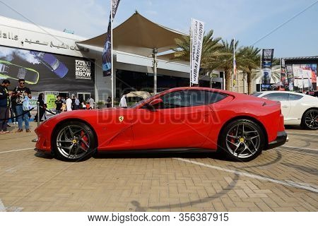 Dubai, Uae - November 16: The Ferrari 812 Superfast Sportscar Is On Dubai Motor Show 2019 On Novembe