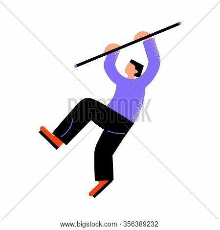 Parkour Young Man In Black Pants Climbing Over An Obstacle. Vector Illustration In A Flat Cartoon St