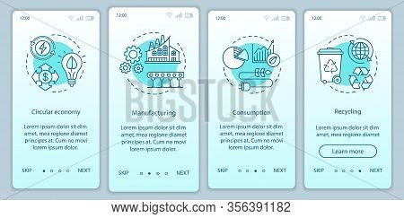 Circular Economy Onboarding Mobile App Page Screen Vector Template. Manufacturing, Consumption, Recy
