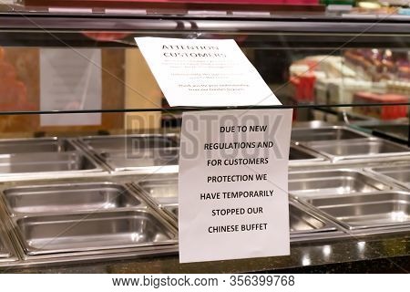 Vancouver, Canada - March 18,2020: Empty Safeway Store Due To Coronavirus (covid-19)with Sign Says 