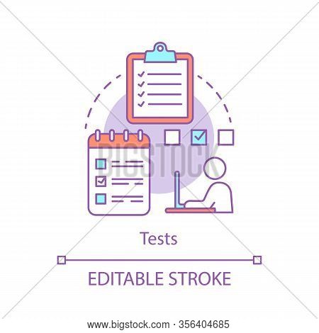Tests Concept Icon. Examination Paper Idea Thin Line Illustration. Student Takes Exam At School, Uni