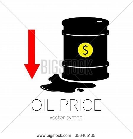 Vector Sign Of Oil. Statistics Dollar Down, Global Financial Crisis. Black Symbol Petroleum Isolated