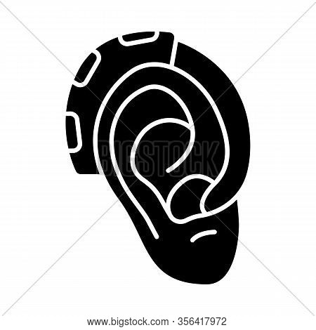 Hearing Aid Amplifier Glyph Icon. Hearing Loss Therapy. Acoustic Sound Enhancer. Amplification, Assi