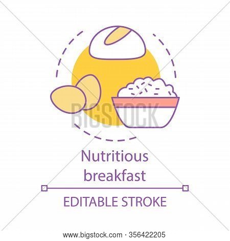 Nutritious Breakfast Concept Icon. Healthy Meal. Balanced Brunch. Bread, Eggs, Porridge. Diet Food. 