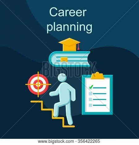 Career Planning Flat Concept Vector Icon. Professional Growth Idea Cartoon Color Illustrations Set. 