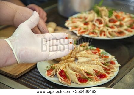 Russian Pancakes, Traditional For Russian Pancake Week With Red Cavier