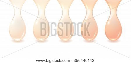 Vector Set Of Brown Bb Cream Drops Isolated On White Background. Different Colors Makeup Foundation 