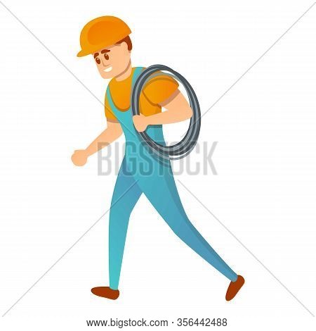 Lineman With Cable Icon. Cartoon Of Lineman With Cable Vector Icon For Web Design Isolated On White 