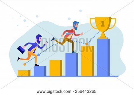 Business Goal Achievement. Businessman Runs To The Goal. Concept Business Vector Illustration