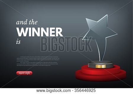 Landing Page Layout With Winner Award Realistic Design. Goal Achievement, Success, Leadership. Victo