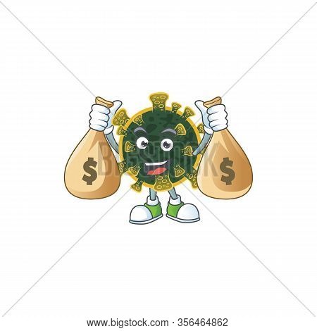 Happy Rich New Coronavirus Mascot Design Carries Money Bags