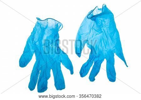 Pair Of Blue Latex Gloves For General And Medical Use, Isolated On White