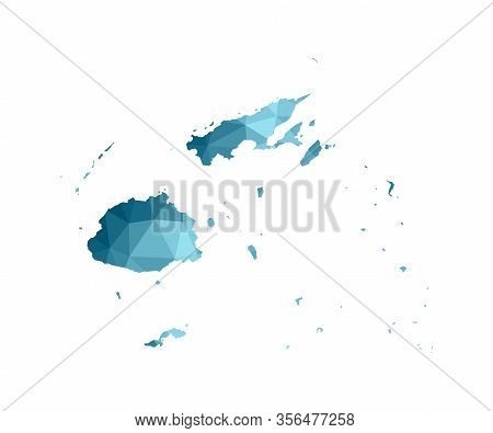 Vector Isolated Illustration Icon With Simplified Blue Silhouette Of Fiji Map. Polygonal Geometric S