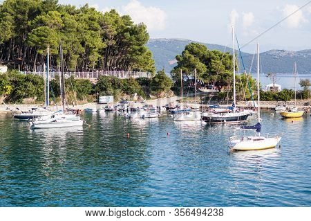 Krk, Croatia - October 3, 2018: Yachts Stand On The Pier In The Port Of Krk Island