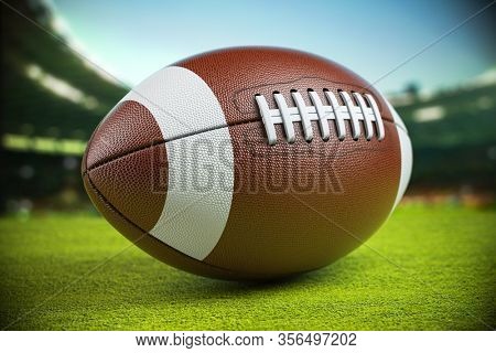 Ball on american football arena. 3d illustration