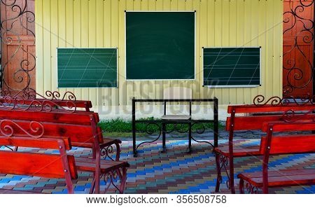 School Class Outdoors Lack Of Children Blackboards
