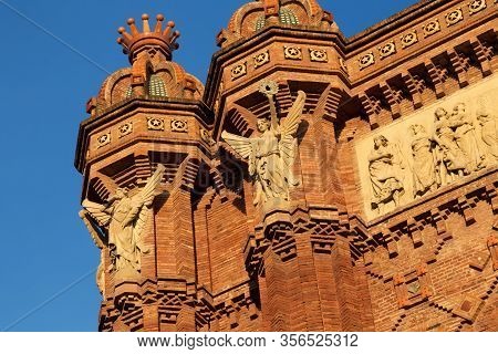 Barcelona, Spain - May 15, 2017: Details Of The The Arc De Triomf. It Was Built By Architect Josep V
