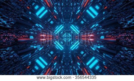 Futuristic 3d Illustration Background Walllpaper With A Sci-fi Space Ship Hangar Tunnel Corridor Pas