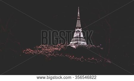 Beautiful Night Light Phra Nakhon Khiri At Phetchaburi Thailand. The Ancient Royal Palace On The Mou