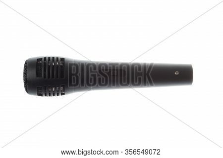 Black Microphone With An On And Off Switch, Isolated On White