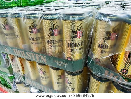 Samara, Russia - March 16, 2020: Holsten Alcoholic Beer In Metal Cans  Ready For Sale On The Shelf I