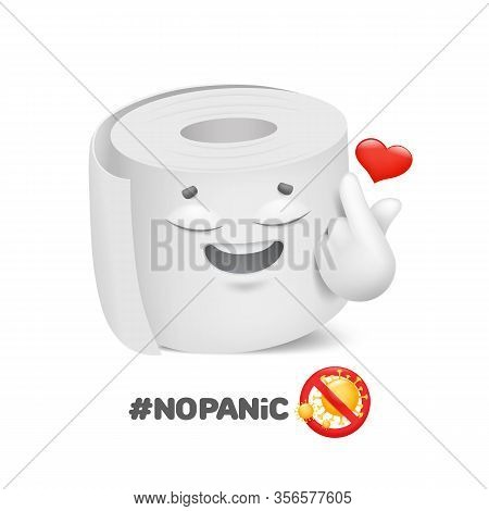 No Panic. Roll Of Toilet Paper Emoji Character. Coronavirus Protection. 3d Cartoon Style. Vector Ill