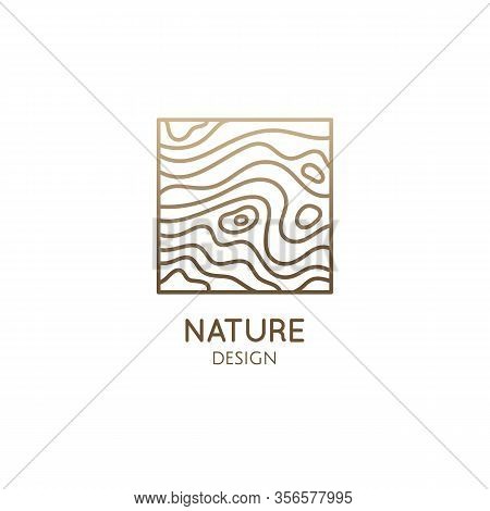 Pattern Logo Water Template. Vector Square Icon Of Water Or Wood Structure With Wavy Lines. Abstract