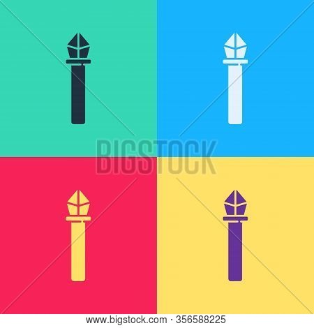 Pop Art Magic Staff Icon Isolated On Color Background. Magic Wand, Scepter, Stick, Rod. Vector Illus