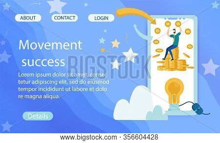 Flyer Is Written Movement Success Cartoon Flat. Banner Performance Specific Tasks To Improve Company