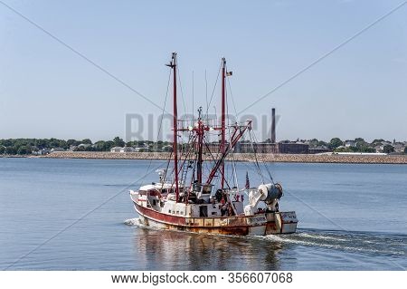 New Bedford, Massachusetts, Usa - July 9, 2019: Commercial Fishing Boat Instigator, Hailing Port Cap