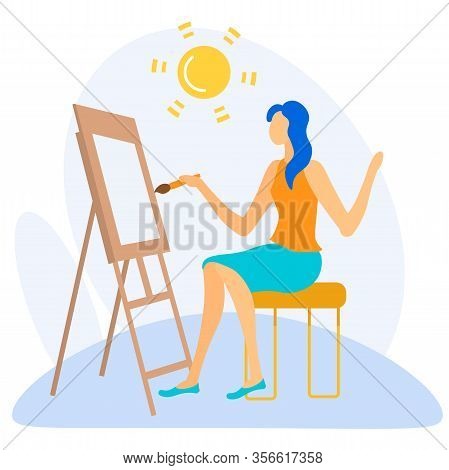 Informational Banner Painting In Summer Cartoon. Ability To Properly Organize Your Holiday. Girl Sit