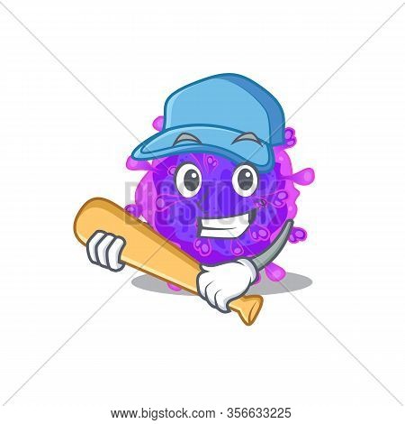Mascot Design Style Of Alpha Coronavirus With Baseball Stick