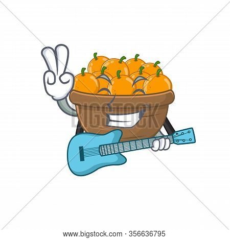 Supper Cool Orange Fruit Basket Cartoon Playing A Guitar