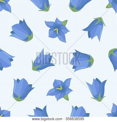 Vector Seamless Pattern With Bell Flowers (campanula Flowers); Spring Natural Design For Fabric, Wal